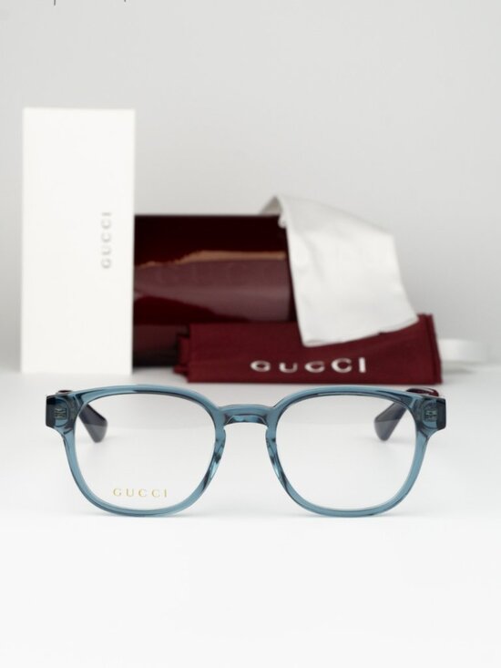 Gucci Women Eyeglasses Transparent Blue Demo Square GG0927O 006 NEW AUTHENTIC